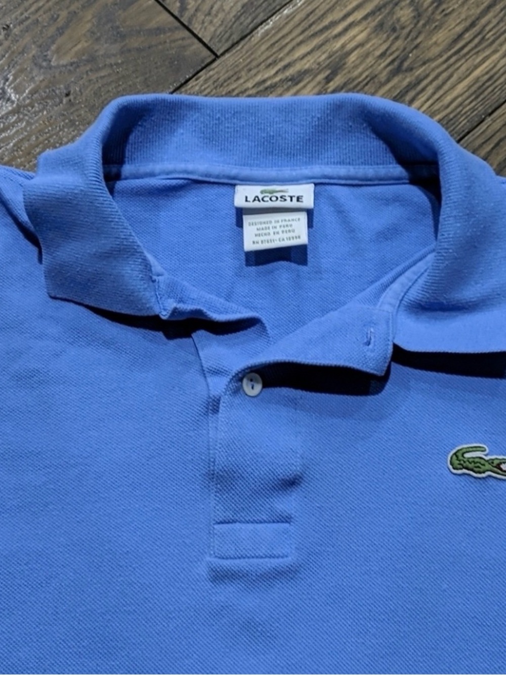 Lacoste Light Blue Pique Polo with Green Crocodile